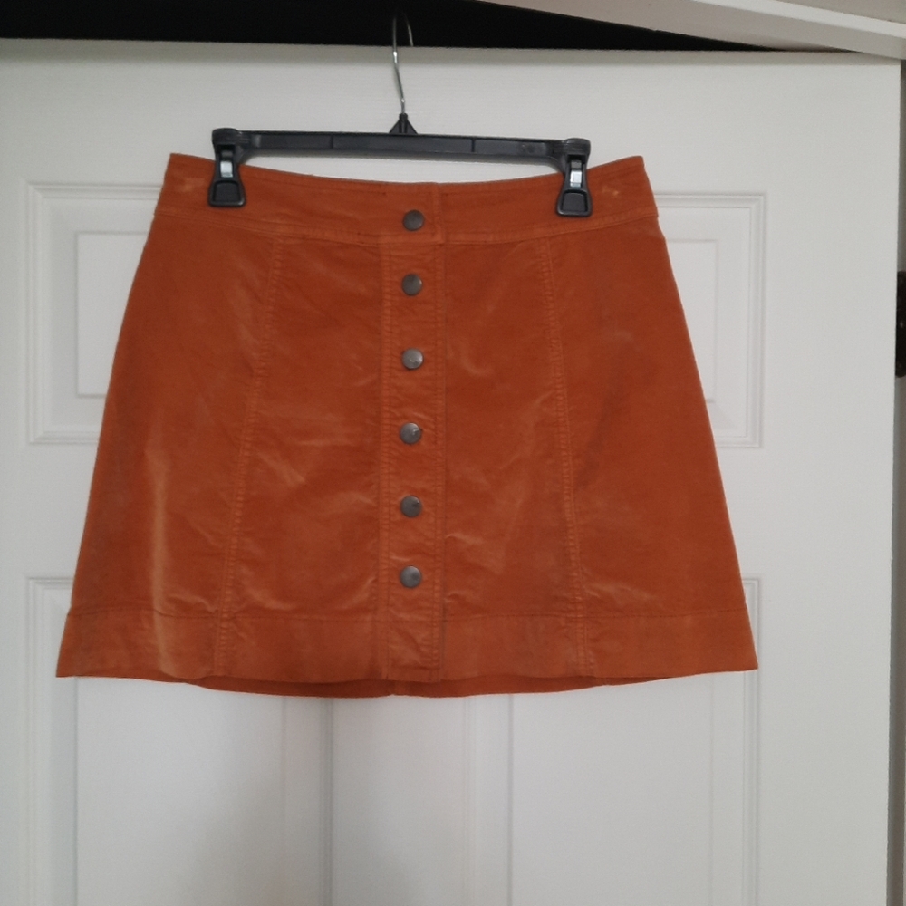 Madewell Size 4 Small Burnt Orange Button Front Soft Velvet Boho Mini Skirt